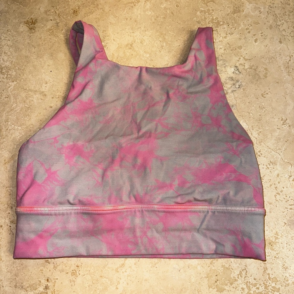 Pink tie-dye Lululemon Energy High-Neck Longline Bra size 8